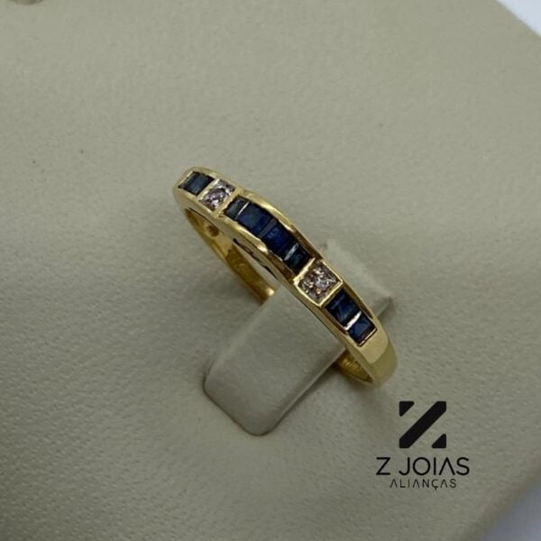 Anel Com Diamantes e Granada Ouro 18k - Image 4