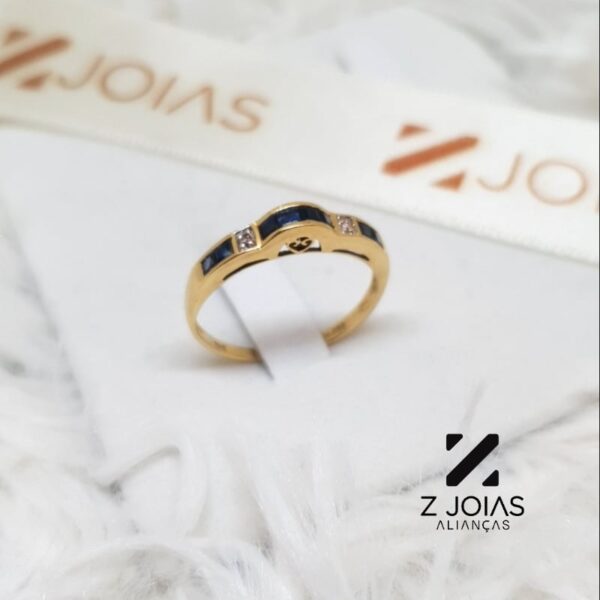 Anel Com Diamantes e Granada Ouro 18k