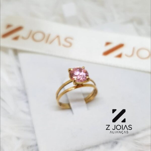 Anel Com Zirconia Rosa 18k